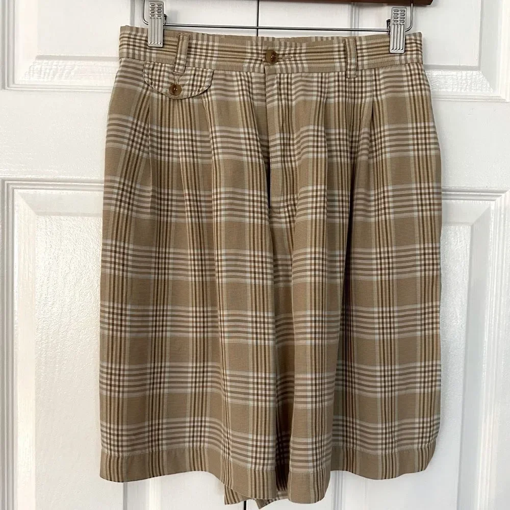 80s Vintage Shorts Liz Sport Plaid Pleated High Waist Shorts with Pockets Size 8